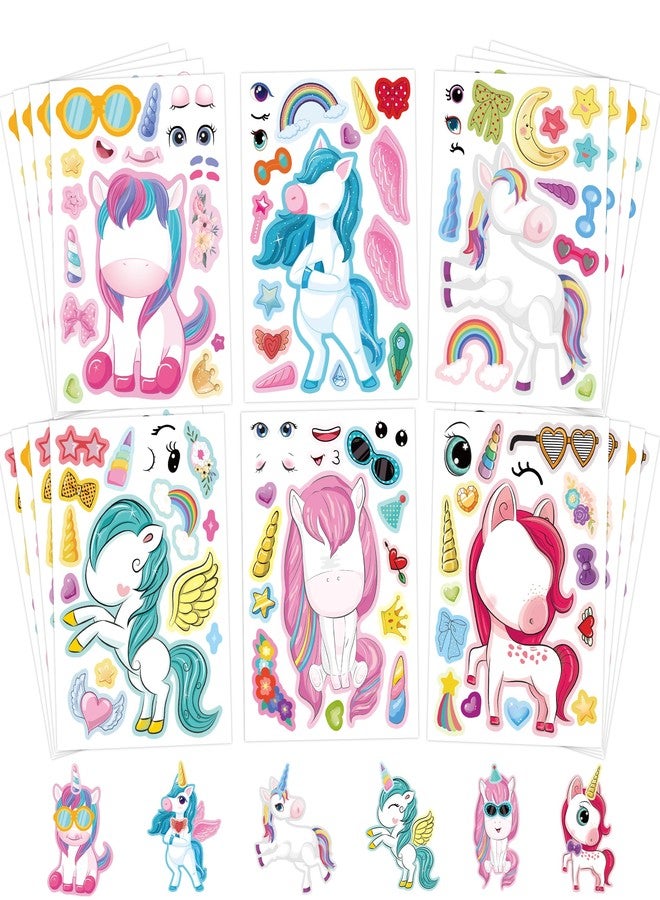 EUUBIRD 24 Pcs Make Your Own Unicorns Sticker Sheet, Unicorns Party Favors Face Stickers for Kids Girls Toddlers Activities Bags Unicorns Birthday Party Favors Supplies Craft - Image 1